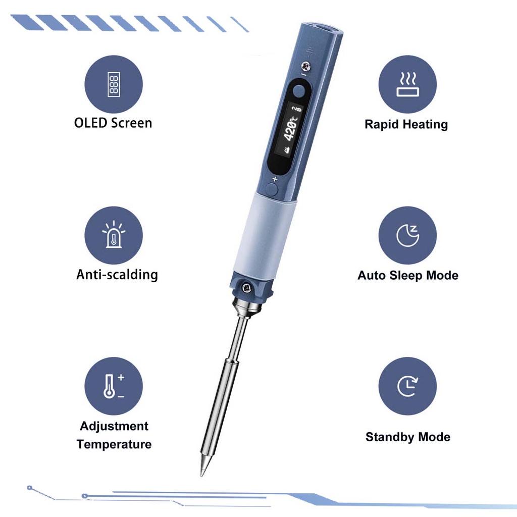 Mini Cordless Electric Soldering Iron Station Soldering Iron Adjustable Temperature Digital Display with Solder Tip 60W