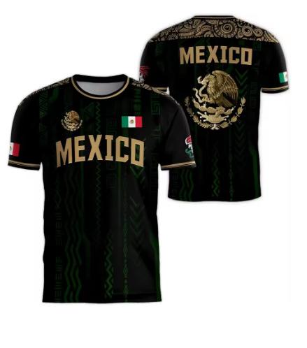 Mexican Flag Print T-shirt Men's Fun 3D Eagle Pattern Short Sleeve T-shirt Outdoor