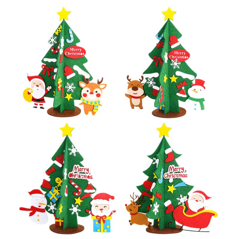 Children’s Handmade Mini Non-woven Christmas Tree Ornament with Silk Flower - Kindergarten Decoration Gift Pack
