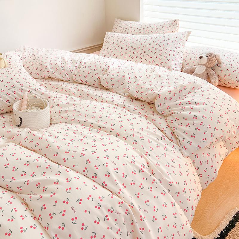 Class A Mother and Baby Grade Naked Sleeping Four-piece Set Fresh Washed Cotton Sheets Quilt Cover Bed Sheet Type Pure Cotton Three-piece Set