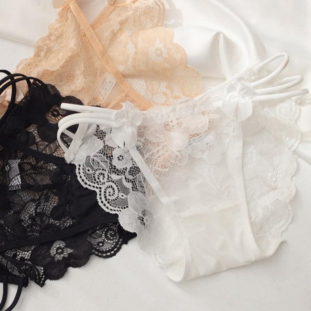 Bow Lace Flower Panties Seamless Women Underwear Thin Strap Lace Mesh Briefs  Lady
