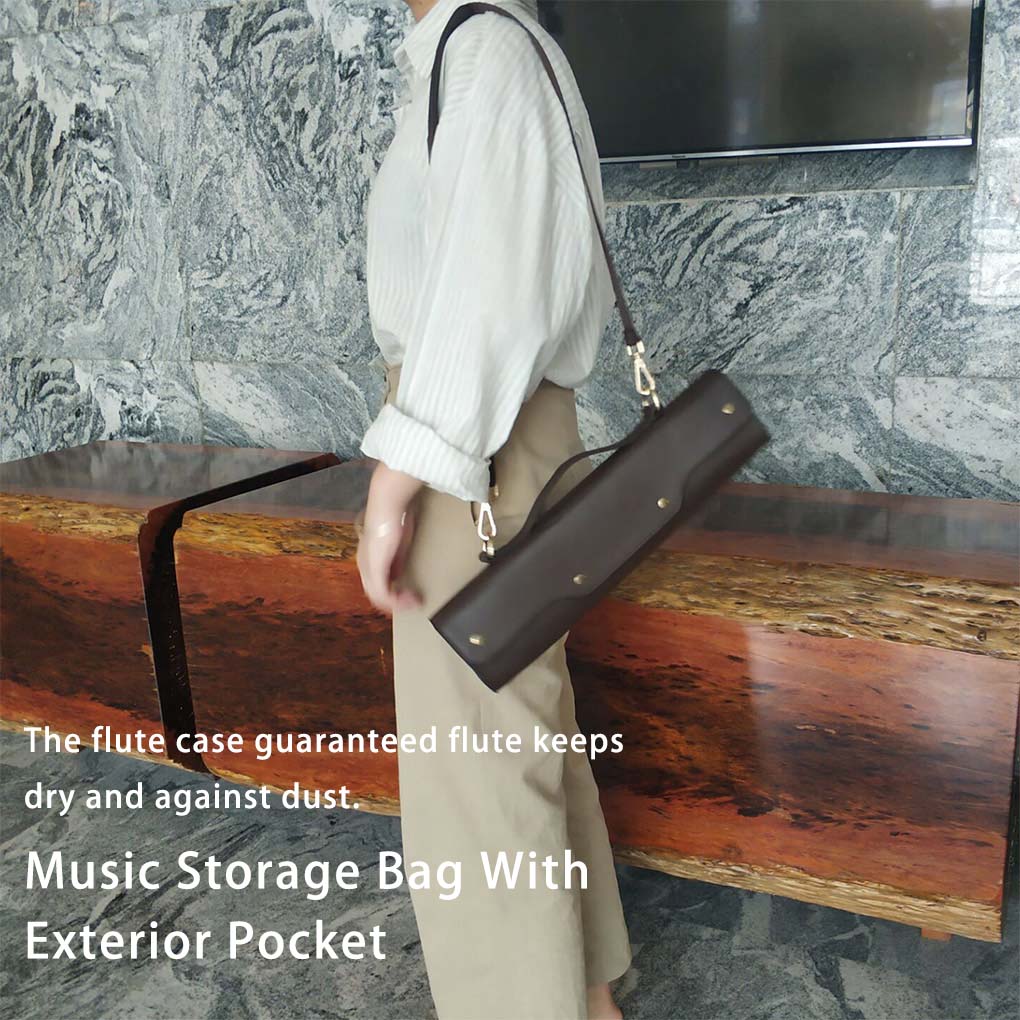 Flute Case Handbag Storage Bag Musical Synthetic Leather Lightweight Concert Shoulder Strap Exterior Pocket Accessories
