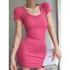 Sweet Spice Girl Slim Short Dress Women's Summer Pure Desire Wind Thread Waist Tights Short Skirt U-Neck Hip Wrap Skirt