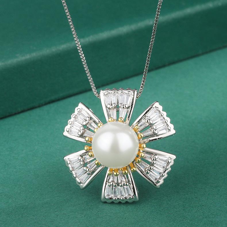 Australian Fritillary Pearl Necklace Women's Personality Micro-set Floral Pearl Ring Fashion Commuter White Pearl Earrings