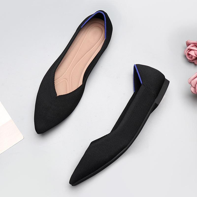 Spring and Autumn Flying Single Shoes Doudou 40 Flat Bottom 41 Large Size Women's Shoes Soft Sole Knitted Points 43