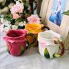 Cartoon Style Exquisite Coffee Mug Romantic Painted Rose Ceramic Coffee Mug Home Breakfast Milk Oatmeal Cup for Women Office Mug
