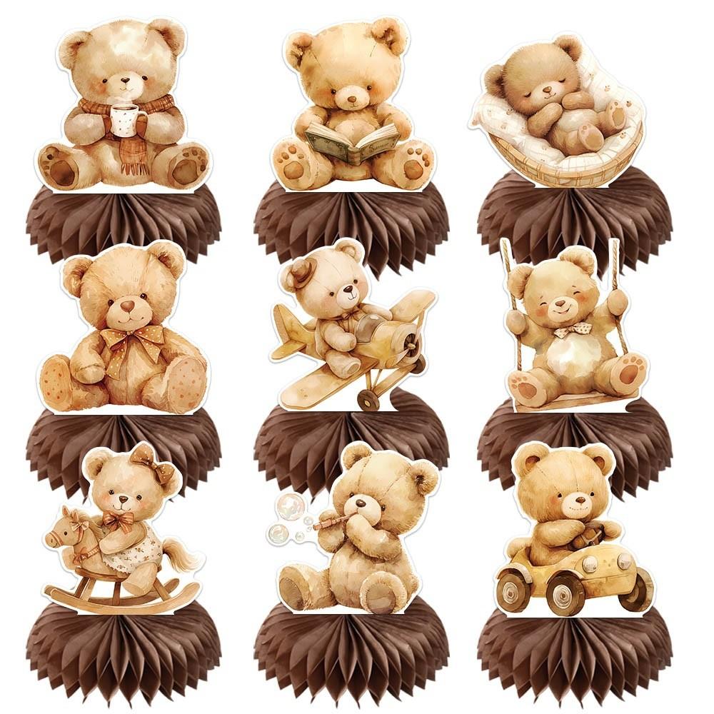 Bear Cartoon Themed Paper Honeycomb Desktop Decor Ornament For Baby Party Shower