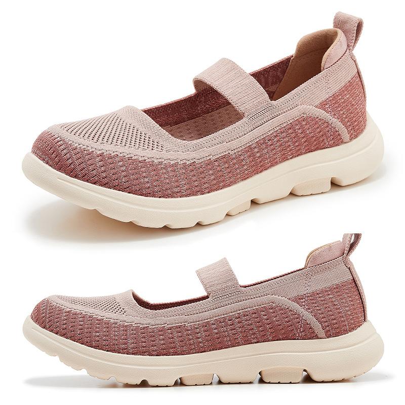 Genuine Leather Single Shoes Autumn Winter Light Pad Anti-Slip Round Toe Flying Knit Breathable Mother Single Shoes For Women