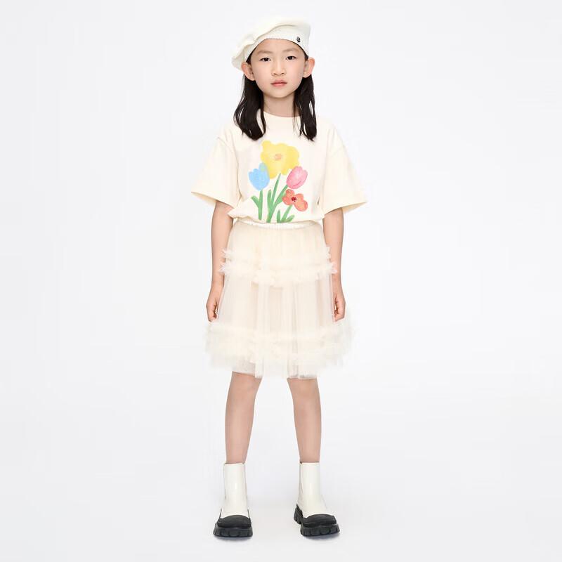 Little MO&Co. Girls' Pure Cotton Dopamine Flower Short-Sleeve T-shirt