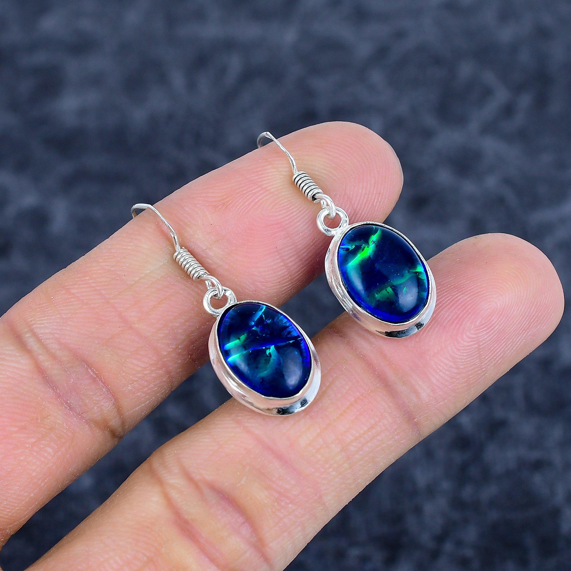 

Blue Triplet Opal Gemstone 925Sterling Silver Jewelry Earring 1.38 M-3158