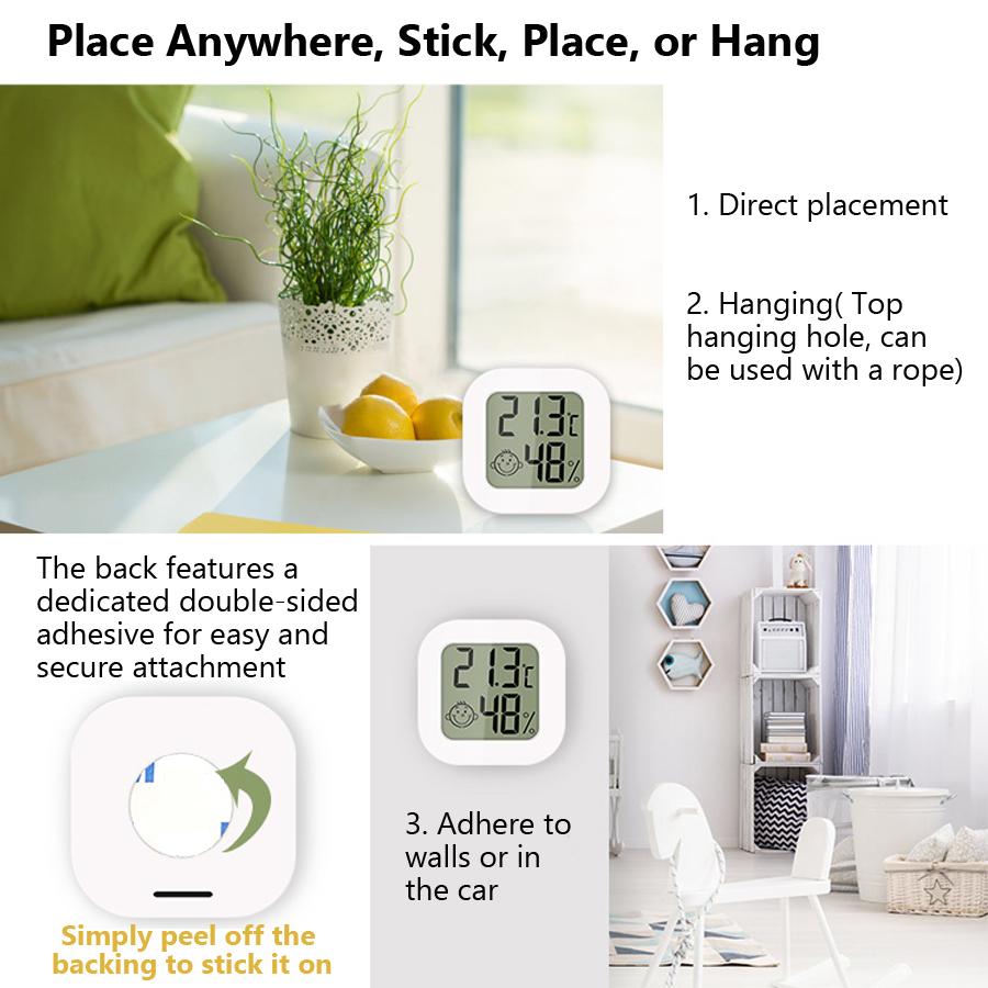 Digital LCD Thermometer Hygrometer, Mini Temperature Humidity Monitor for Home, Rooms and Vehicles