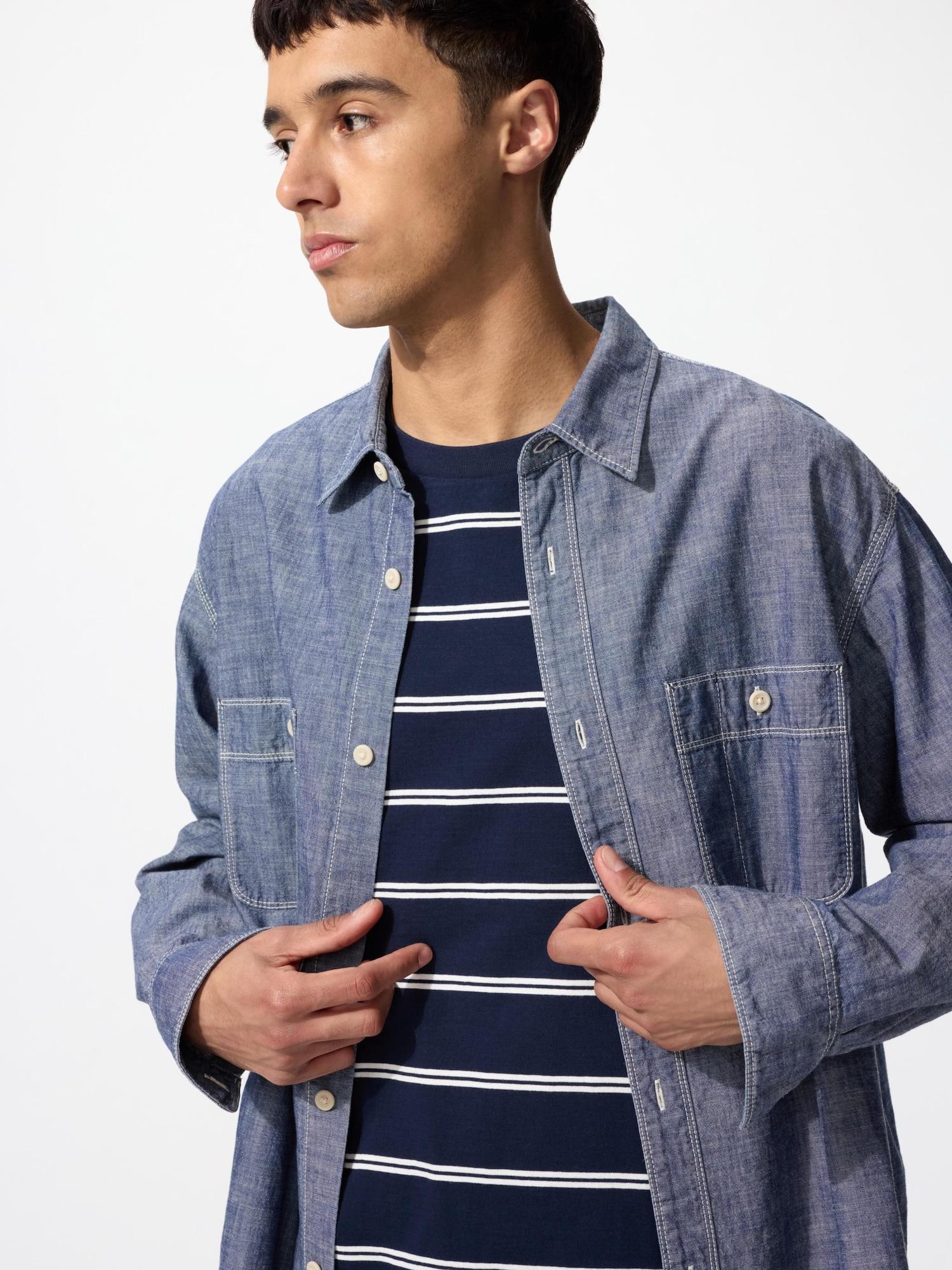 

Uniqlo Шамбре Верхняя рубашка с длинным рукавом 67 BLUE/UNISEX M