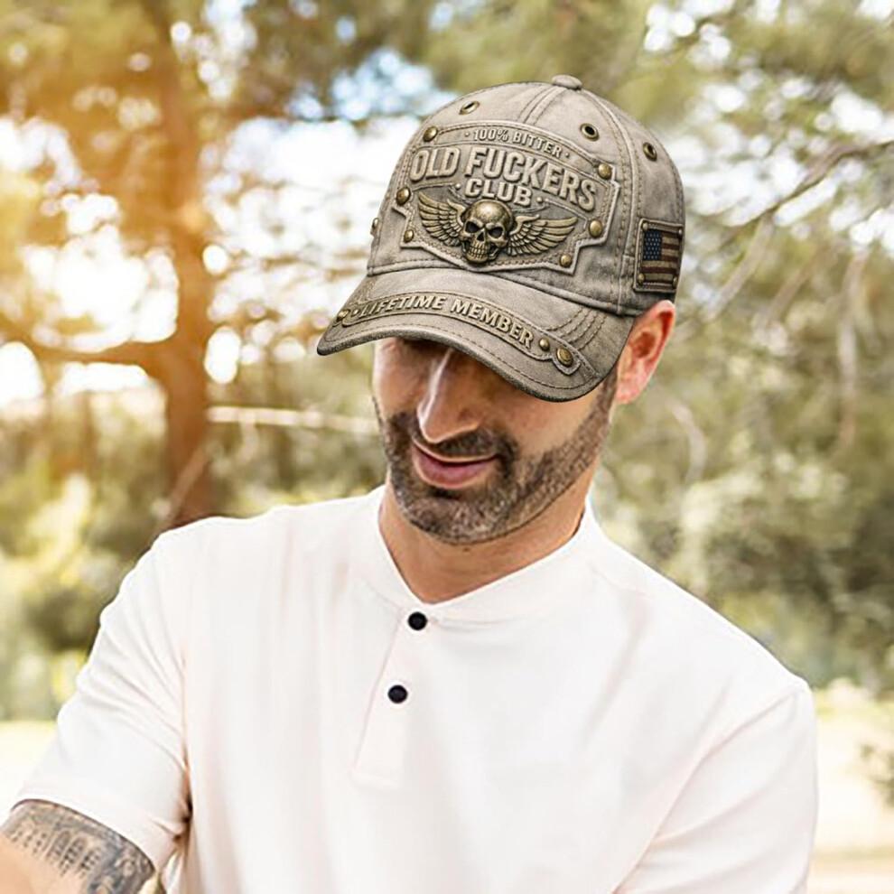 (Black) Old Fuckers Club-Vintage Baseball Cap, Old Fuckers Club Adjustable Distressed Hat, Embroidered 100% Bitter Lifetime Member