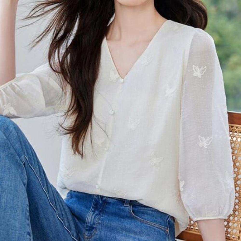 NaVaVa Women Sheer 5 SleeVe V Neck Blouse Nb2830