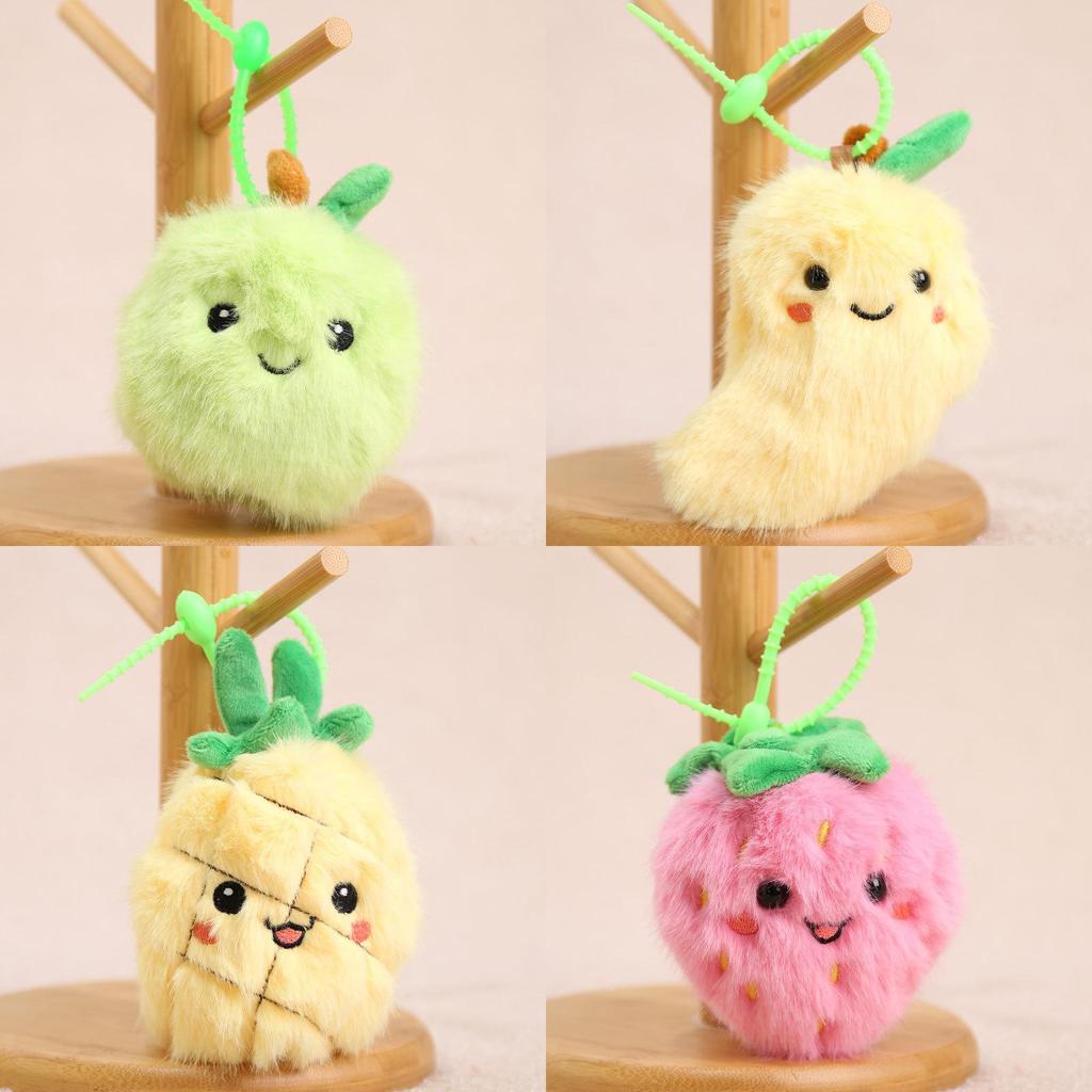 Plush Fruit Keychain With Smiley Face For Girls And Kids Cute Bag Charm Accessory
