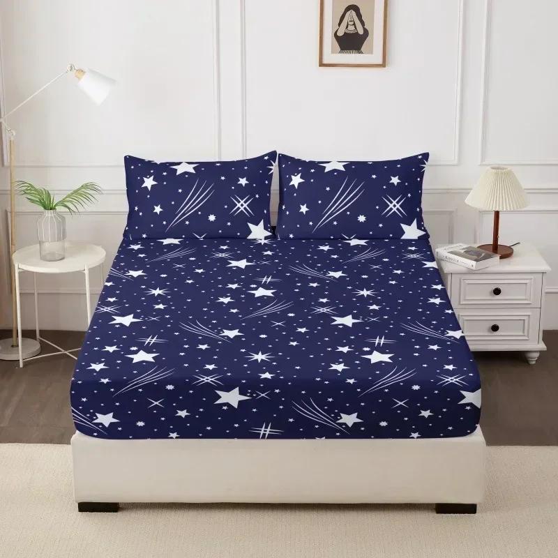 

1PC Printed Fitsheet Single Double Twin Queen Size Mattress Cover with Elastic Band Bedsheet Soft Comfortable Fitted Sheet 2pcs-pillowcase