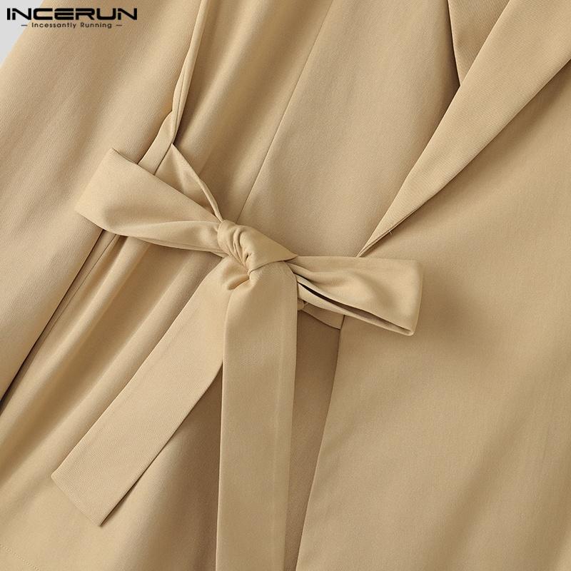 INCERUN Men Lapel Neck Long Sleeve Side Lace-up Casual Loose Thin Blazer Oversized Coats