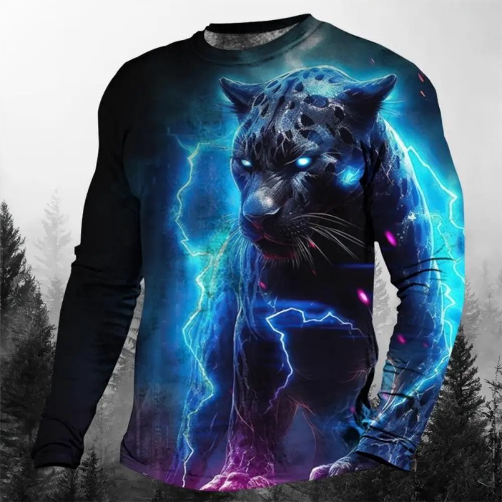 Cool Animal The Leopard 3d Print Men's O-Neck Long Sleeve T-shirt