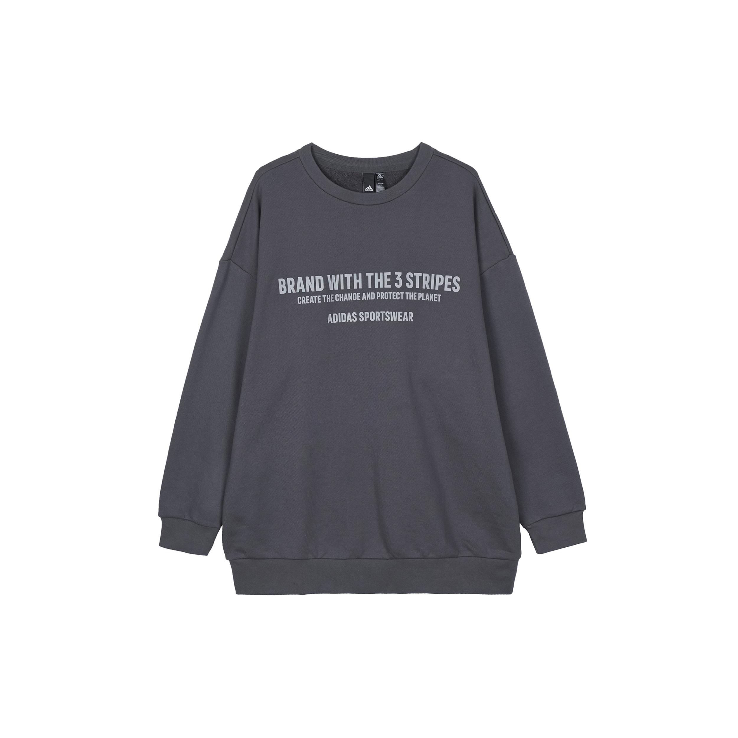 Men s adidas Alphabet Printing Pattern Pullover Round Neck Long Sleeves Gray HZ7018 M