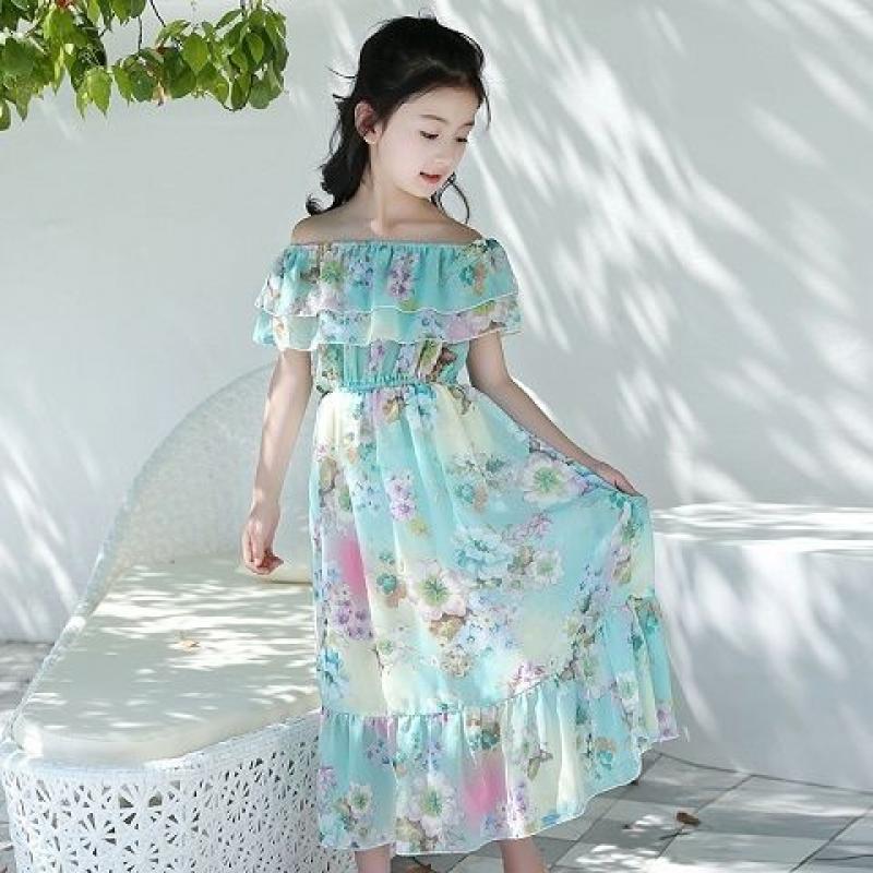 Girls Sleeveless Butterfly Print Ruffled Hem Princess Dress Kids Summer Clothes Beach Vacation Dress