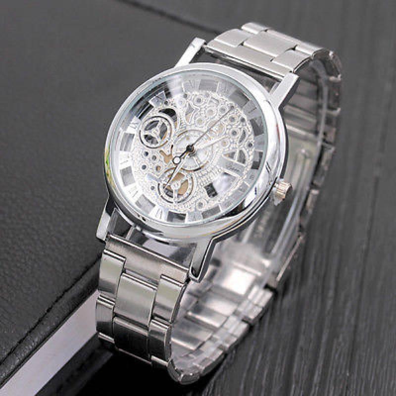 Elegant Geneva Alloy Case Men's Watch With Transparent Dial And Steel Band Stylish Design