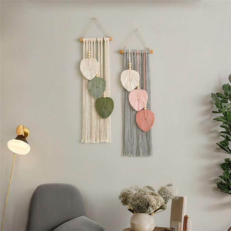 ABBY-Hand Woven Cotton Rope Leaf Tapestry Bohemian Home Wall Decor Room Wall Hanging
