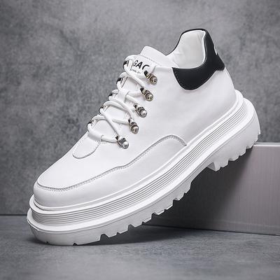 Nowe męskie buty na platformie w kontrastowych kolorach czarno-białym, sznurowane, modne, wszechstronne, outdoorowe, casualowe buty robocze, buty męskie na platformie