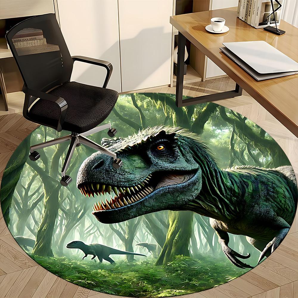 1pc Dinosaur Forest Scene Chair Carpet for Office, Round Non-Slip Durable Large Size Office Carpet, Suitable for Office, Beautiful Decoration