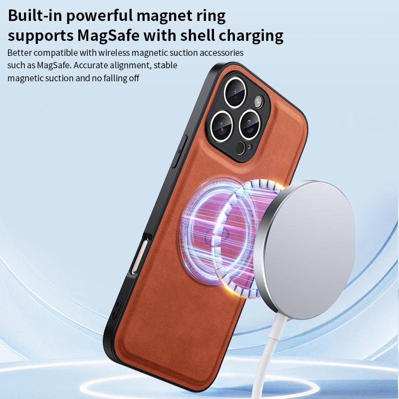 Magnetic Stand Holder PU Leather Phone Case For Magsafe iPhone 16 16E 15 14 13 12 11 Pro XS Max Wireless Charging Logo Cover