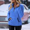 Damen Fleecesch Pullover Langarm Viertelreißverschluss Stehkragen Sweatshirt mit Kängurutasche Lässiges Lockeres Oberteil
