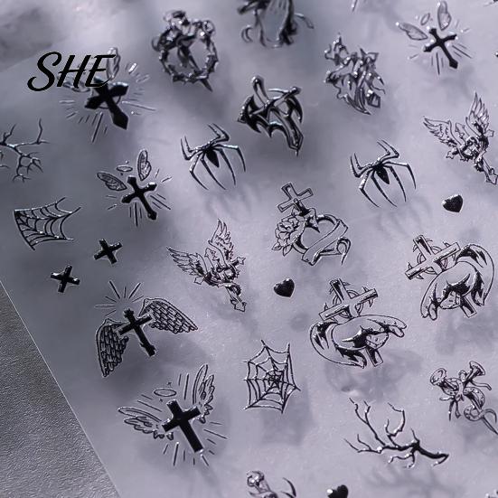 Fingertip Nail Art Halloween 3D Embossed Stickers, Skeleton Hand Pumpkin Spider Bat Supplies Decals, Gothic Manicure Decoration Decals for Holiday