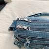 Washed Denim Crossbody Bag for Women Multi-Zipper Star Stud Casual Small Shoulder Purse
