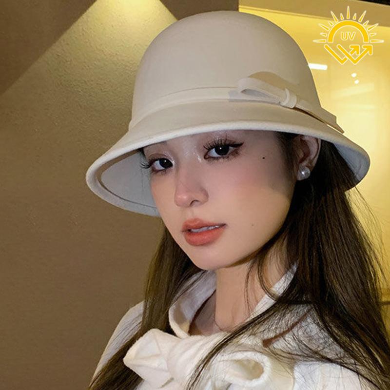 Black Bucket Hat Autumn Winter French Temperament Keeping Warm Bow Bucket Hat For Women