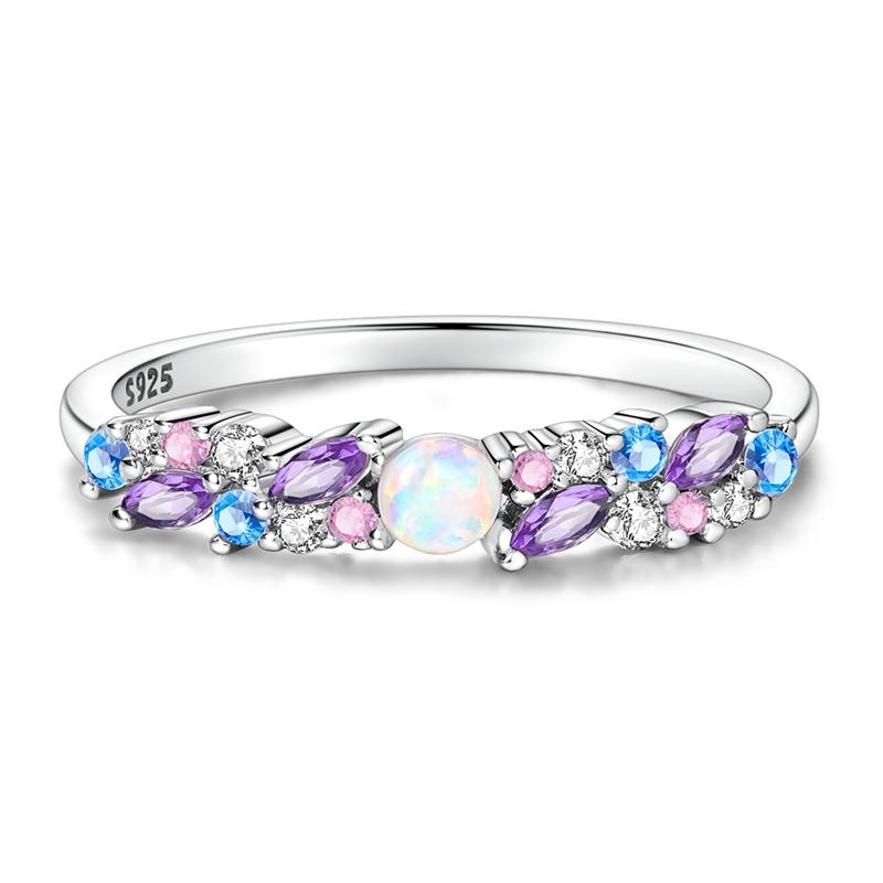 

925 Silver Sparkling Ice-Blue Purple Opal Ring For Women Girls Jewelry Birthday Anniversary Gifts 9