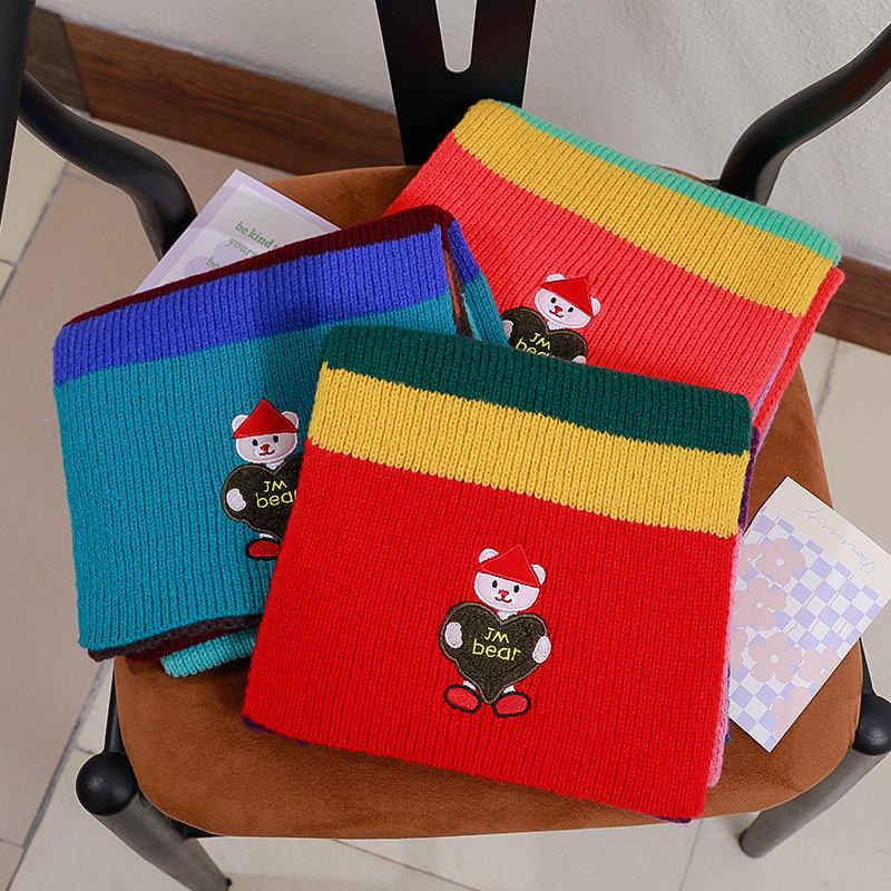 Knitted Scarf for Women in Autumn and Winter Warm and Thickened Student Color Matching Cartoon Christmas Mohair Bear Scarf