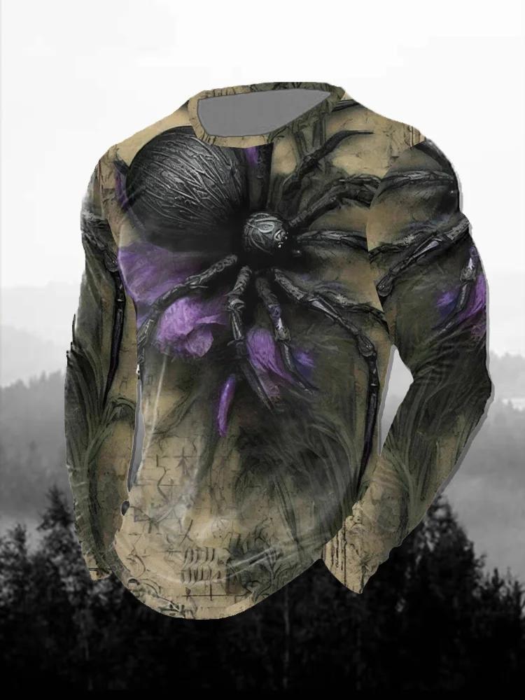 Halloween Men's T-Shirts Purple Horror Pumpkin Ghosts Forest 3D Print Autumn Long Sleeve T-Shirt Casual Tops Y2k Mens Clothing