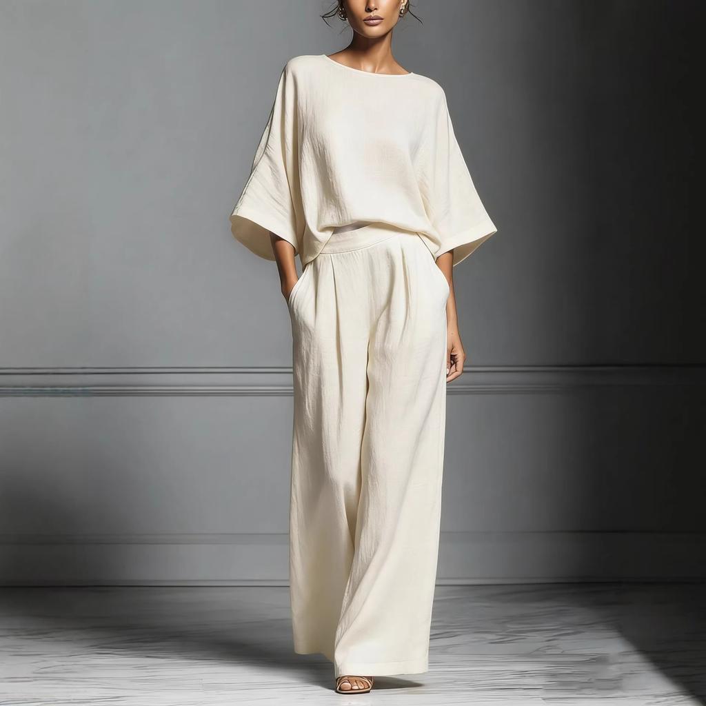 Women's Loose-fitting, Stylish, And Elegant Flared-Sleeve Linen Suit