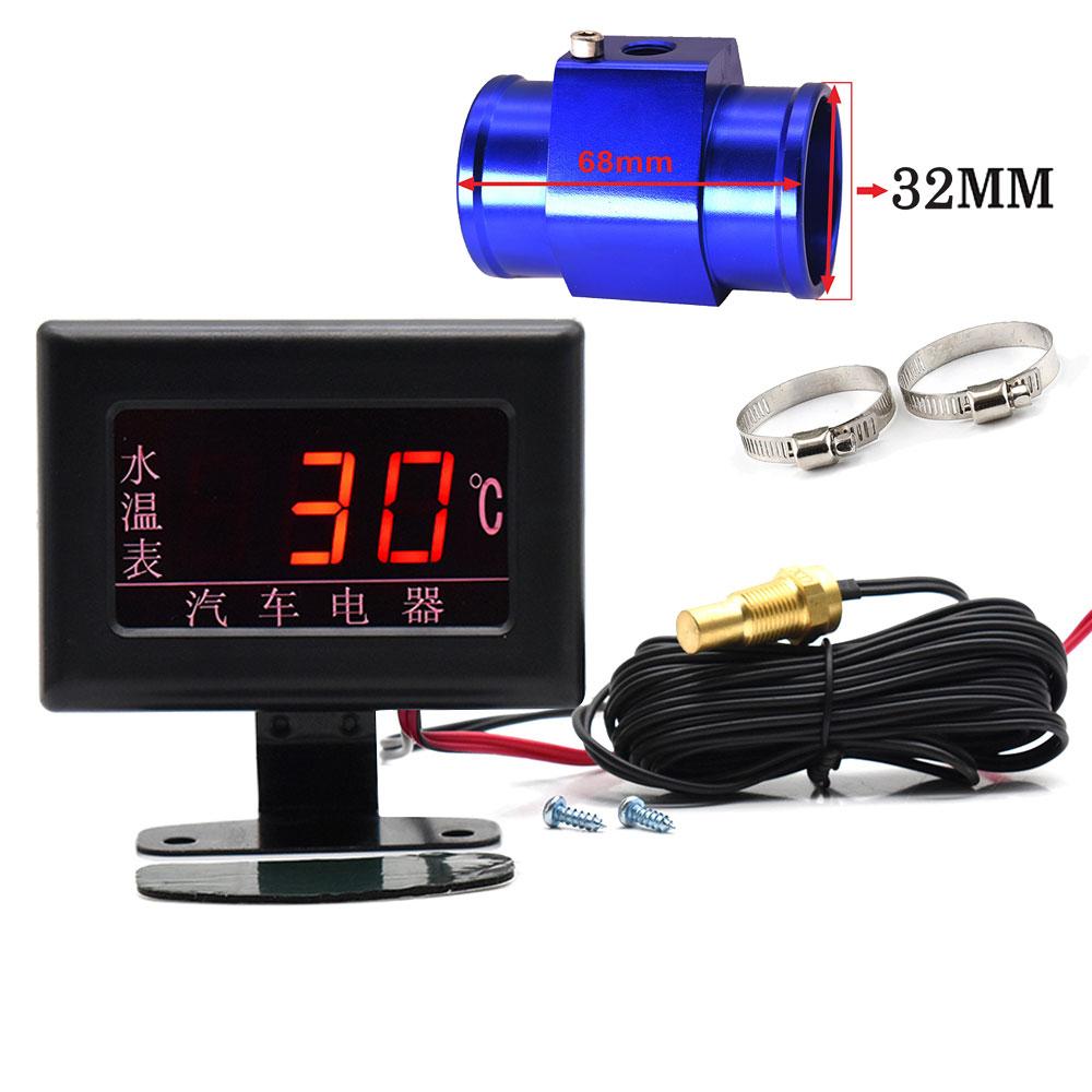 Universal Digital Water Temperature Gauges + 26-40mm Water Temp Adapter Radiator Hose with Water Tempe Sensor 10MM 1/8 NPT