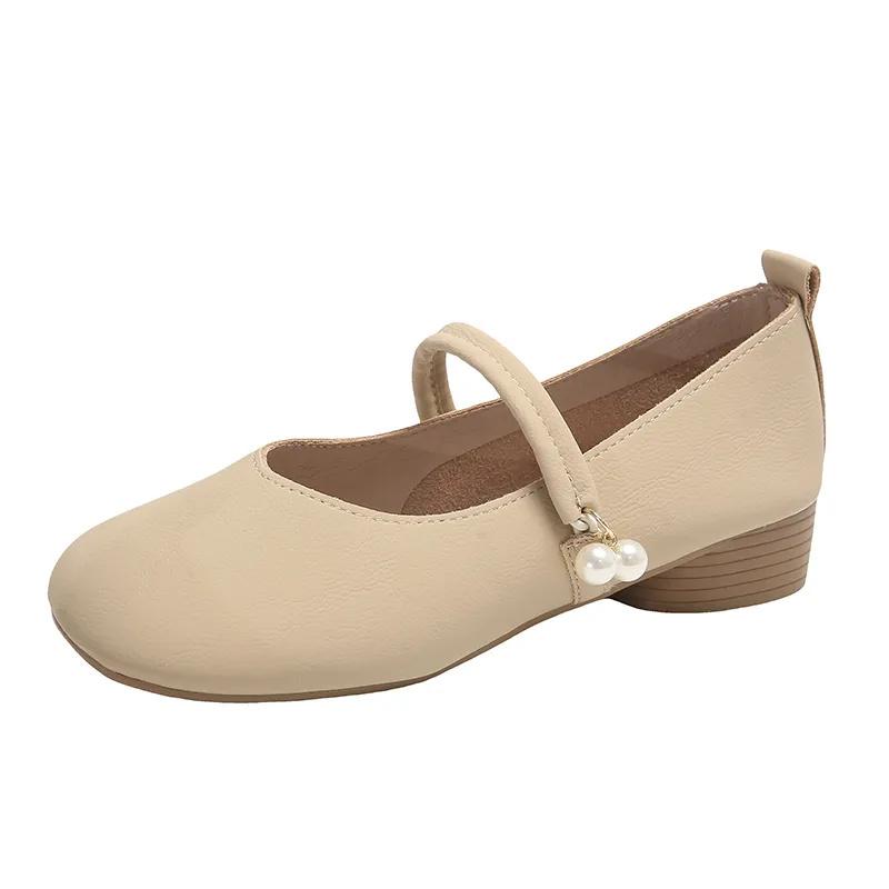 Cresfimix Women Fashion Sweet Light Weight Beige Square Heel Shoes for Office Career Lady Retro Sexy Party Work Shoes Ba360