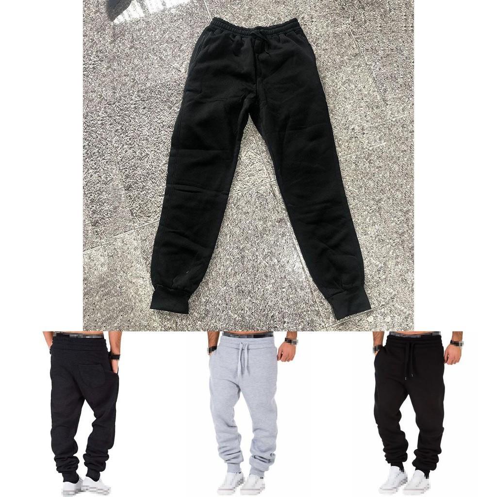 Calças de Moletom Jogger Masculinas em Mistura de Algodão Com Cintura Elástica e Cordão Ajustável