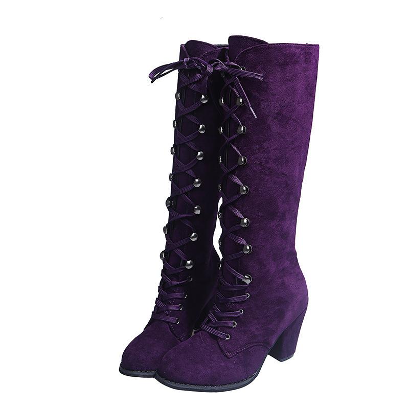 Casual High-heeled Single Boots Autumn and Winter New Large-size Autumn Round-head French Thick-heeled Solid-color Martin Boots