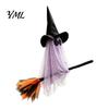 Classic Witch Flying Broom Decor Halloween Ghost Hanging Ornament, Spooky Hat Theme Room Layout Pendants for Indoor Outdoor Haunted House Party