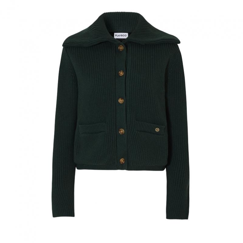PLAYBOO Windproof Spread Collar Cardigan Forest Green