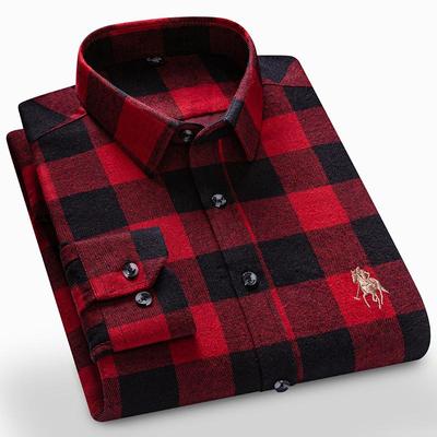 Autumn Pure Cotton Flannal Business Men Casual Shirts Check Design Plaid  Long Sleeve