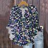 Damenmode Lässig Knopf V-Ausschnitt Siebenärmel Vintage Bedrucktes Hemd Top
