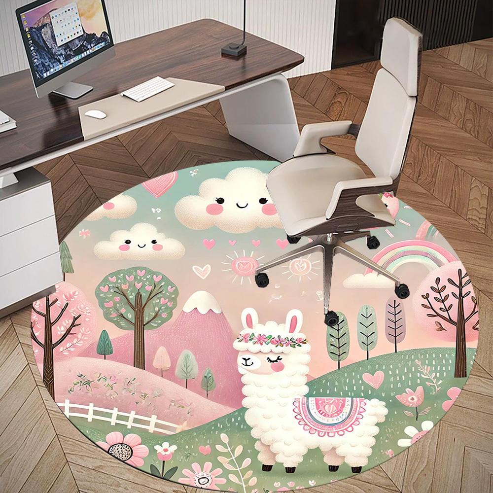 1pc Llama Forest Round Chair mat Area Rug - Non-Slip, Floor Mat for Office, Bedroom, and Indoor Decor -1002049
