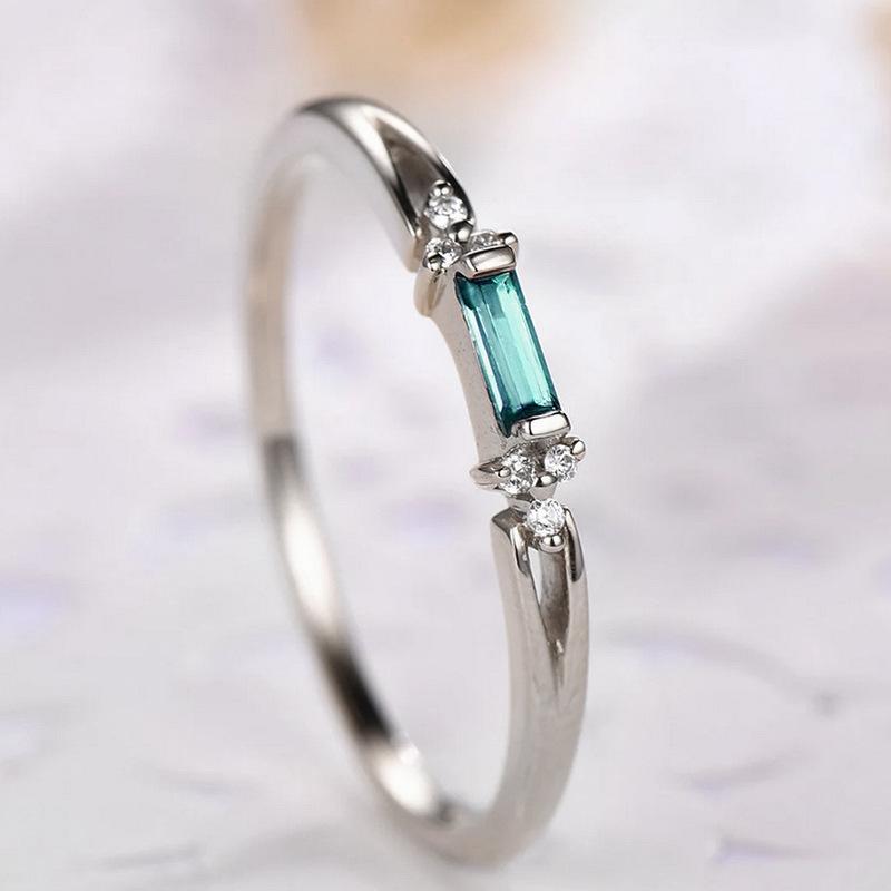 Huajie Minimalist Square Green Rhinestone Zircon Rings for Women Personality Daily Exquisite Ring Accessories Fashion