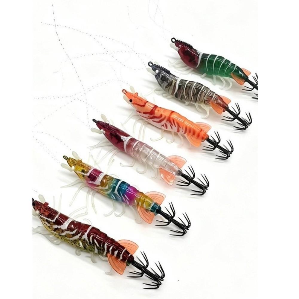 Shrimp 6.6g 80mm Squid Jig Luminous Horizontal Artificial Calamar Webfoot Wood Shrimp Octopus Bait Sea Fishing