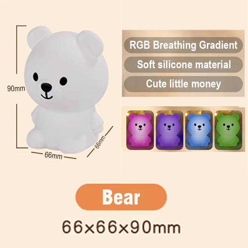 GGbingo Quality Silicone LED Night Light Lamp Cute Rabbit Bear Touch Control RGB Mood Night Lamp for Home Children