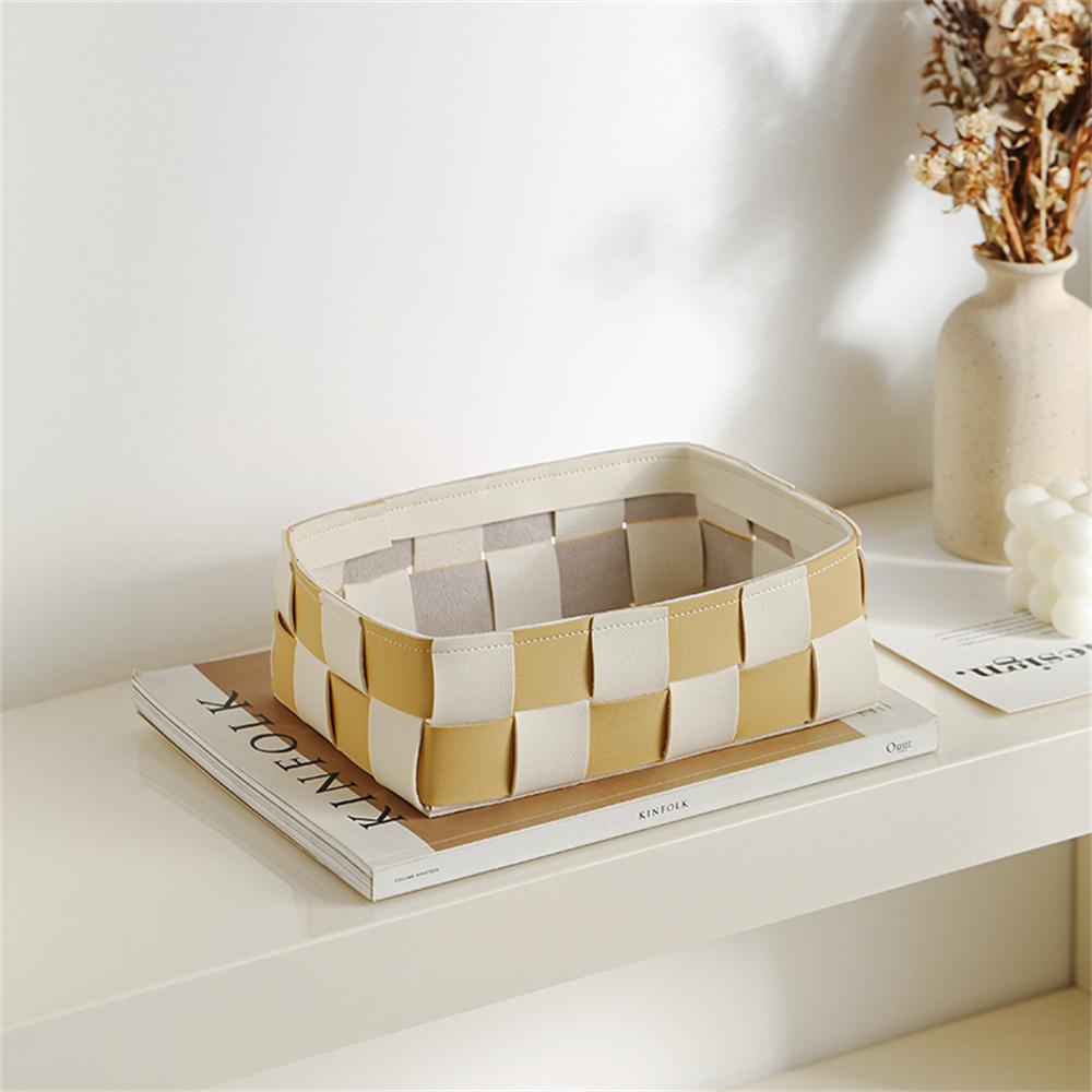 

Multipurpose Desktop Storage PU Leather Grid Organizate Basket Cosmetic Capacity Box Home Office Cabinet Drawer Storage Tray S 21.5x16.5x8.3cm